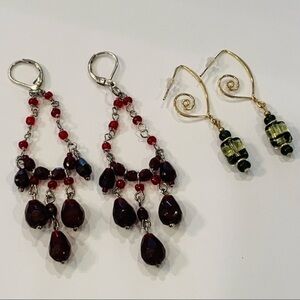 💐5/25 2 pair lot delicate dangle drop chandelier gold silver tone crystal